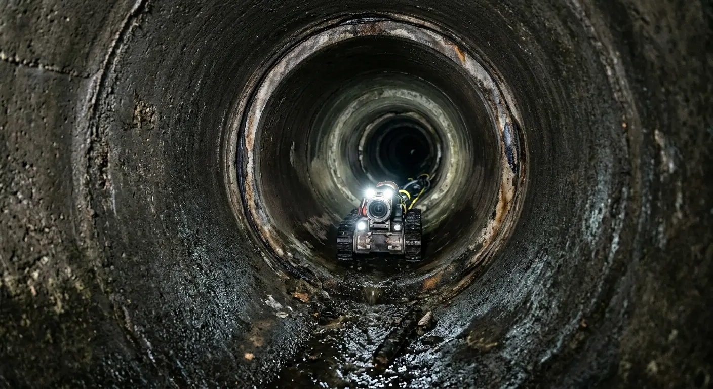 Robotic sewer camera inspecting pipe interior for Drain Snake Service in Gustine